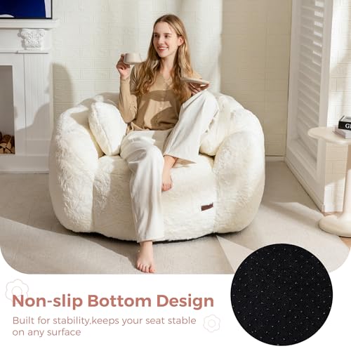 MAXYOYO Floral Shaped Bean Bag Sofa for Adults, Faux Fur, Beige M8911