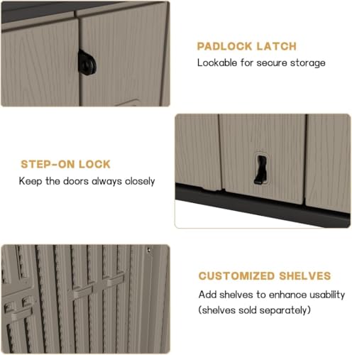KINYING Outdoor Vertical Storage Shed 57 Cu.ft Waterproof Lockable Brown C842304