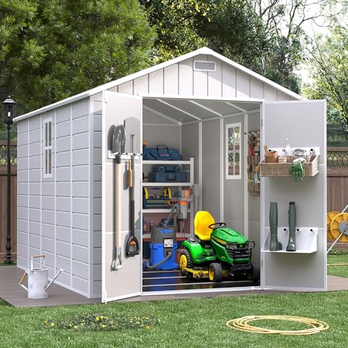 Resin Outdoor Storage Shed 6x6FT with Lockable Door, Waterproof Garden Tool Shed C8415