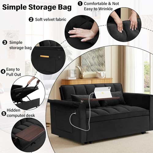 WIIS' IDEA Convertible Sofa Bed 3-in-1 Velvet Sleeper with Adjustable Backrest, Gray L188547