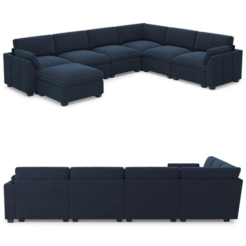 Belffin Extra Large Modular Sectional Sofa, 4-Seater L Shaped Velvet Couch, Black A1471