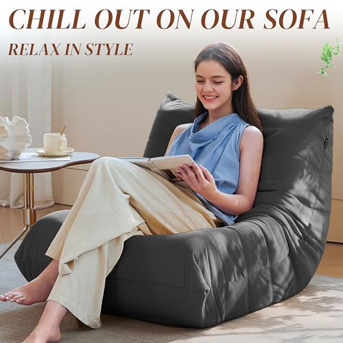 Bean Bag Chair for Adults Suede Microfiber Fireside Floor Chair 3-Seater Beige F151744