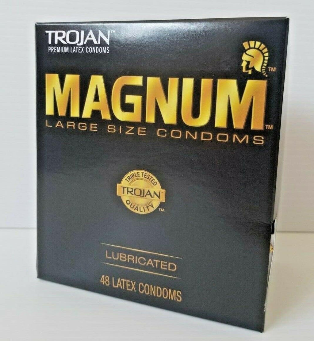 Trojan Magnum Large Size Lubricated Condoms 48 Pouches of 1 Condom Each Box