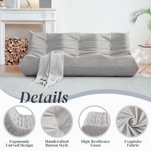 Bean Bag Chair for Adults Suede Microfiber Fireside Floor Chair 3-Seater Beige F151744