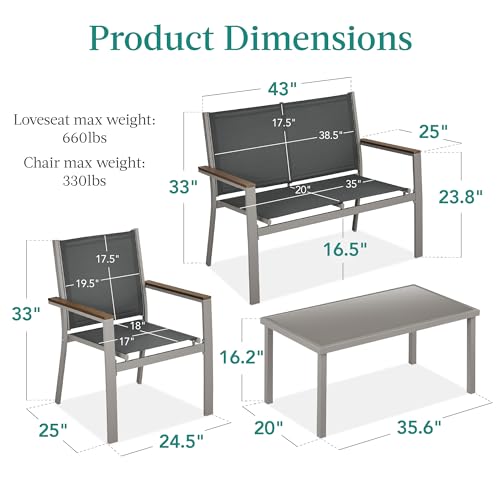Best Choice Products 4-Piece Textilene Patio Conversation Set with Steel Frame, Taupe/Charcoal T8603