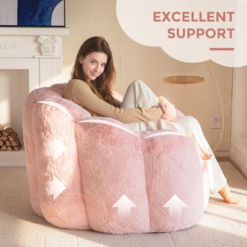 MAXYOYO Floral Shaped Bean Bag Sofa for Adults, Faux Fur, Beige M8911