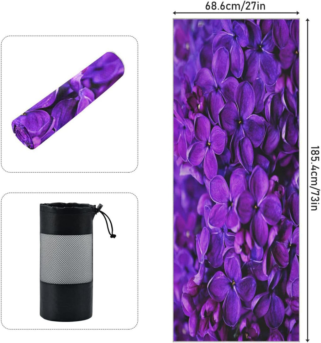 Lilac Purple Floral Yoga Mat Towel Non Slip Sweat Absorbent with Storage Bag X98142
