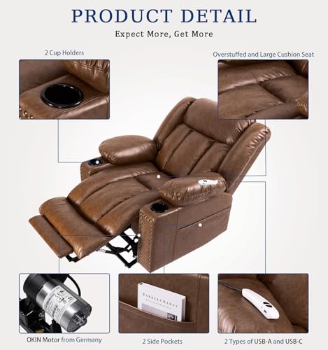 Large Power Lift Chair Recliner for Elderly with Heat and Massage, Dark Brown W500