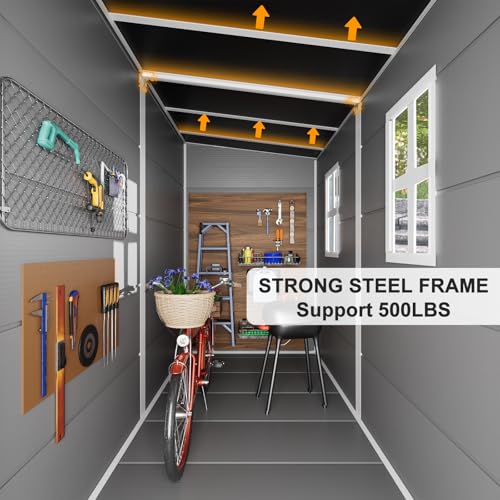 Outdoor Resin Storage Shed 8x4x6 FT with Floor, 2 Windows and Lockable Door X6418