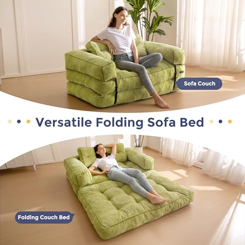 MAXYOYO Folding Sofa Bed L-Shaped Convertible Sleeper Couch with Pillow, Dark Grey X9070