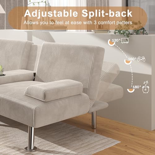 Shahoo Modern Linen Upholstered Convertible Futon Sofa Bed with Removable Armrests M32266
