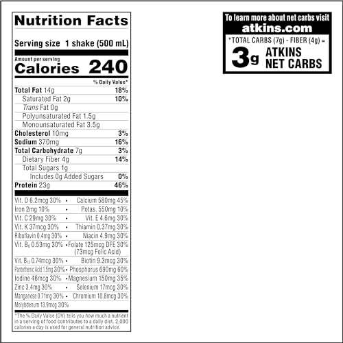 Atkins Vanilla Cream Meal Size Protein Shake, 23g Protein, Keto Friendly D2009