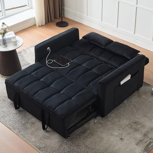 Modern 3 in 1 Convertible Sleeper Sofa Couch Bed with USB, Light Grey M684