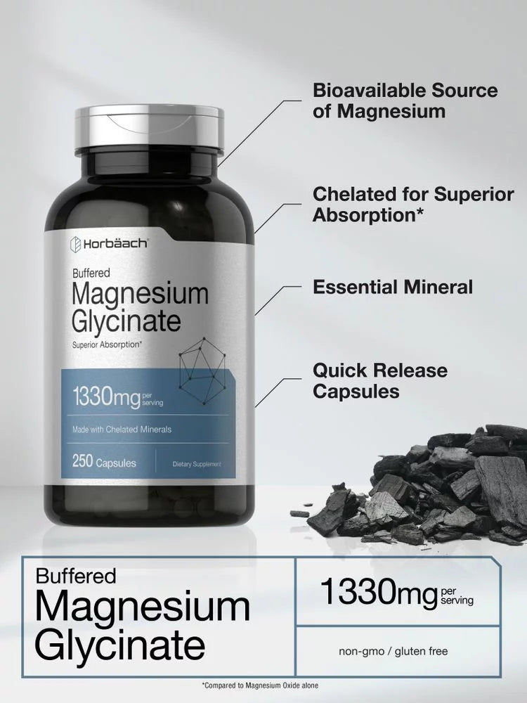 Magnesium Glycinate 1330mg, 250 Capsules by Horbaach L3848