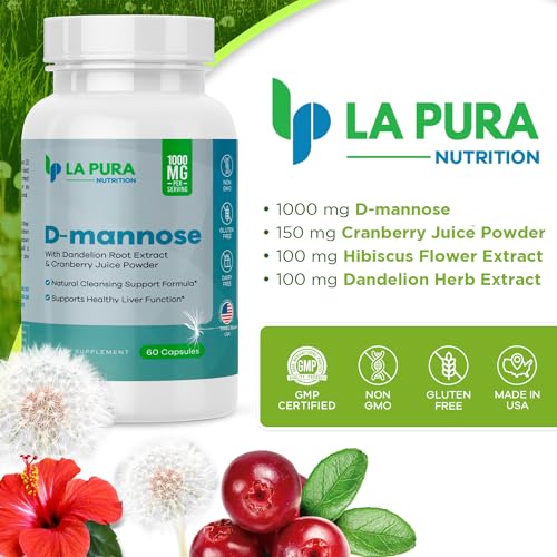LaPura D-mannose 1000 mg with Cranberry & Hibiscus, 60 Capsules B61309
