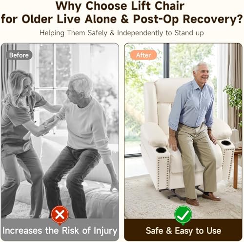 Large Power Lift Chair Recliner for Elderly with Heat and Massage, Dark Brown W500