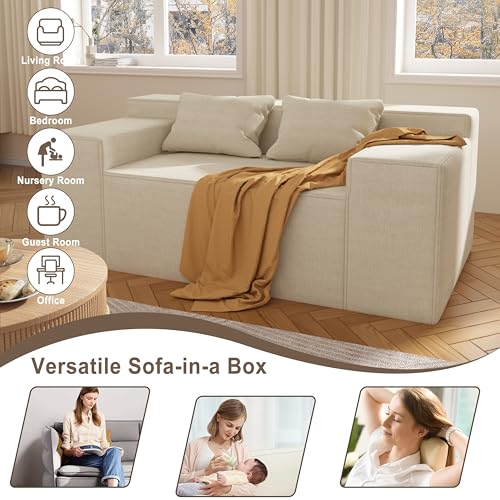 Modern Loveseat Sofa Couch in a Box with 2 Pillows, Cat-Scratch Resistant Linen, Grey F539394