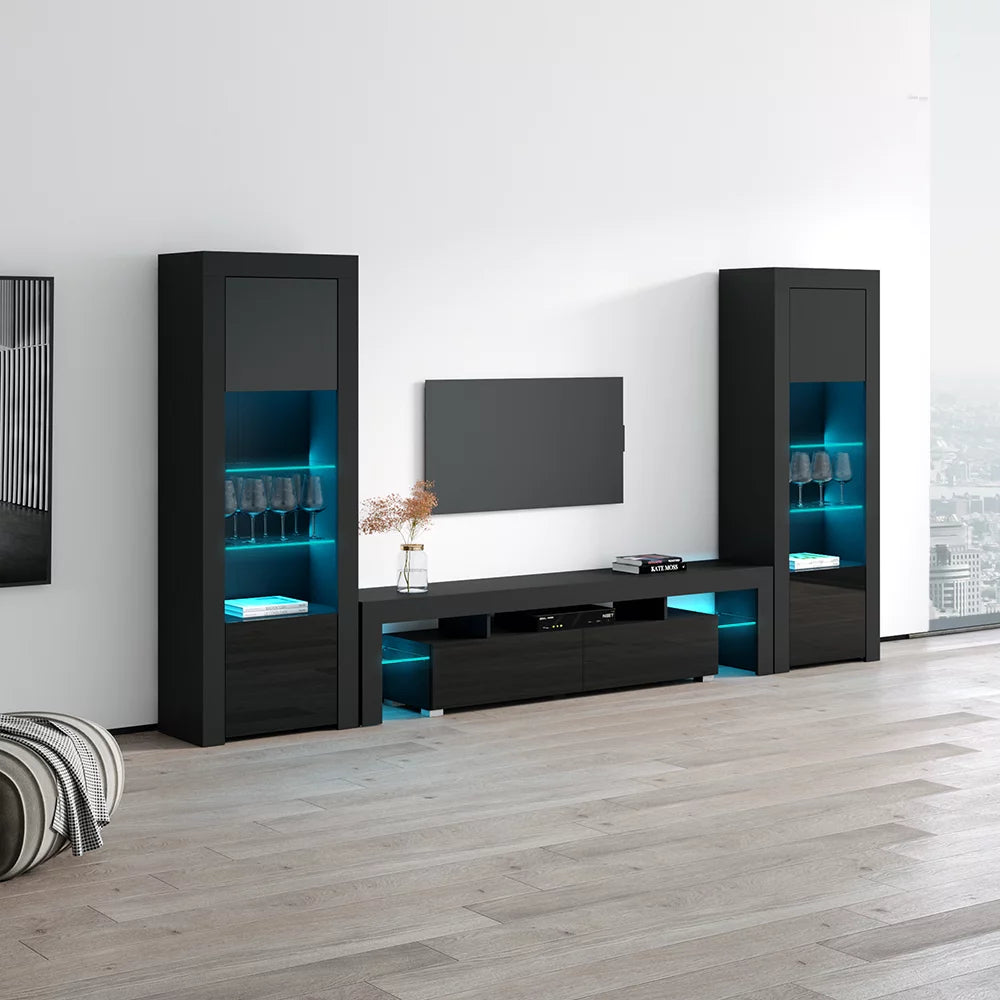 Milano Set 200-BK-BK Modern Wall Unit Entertainment Center C2394