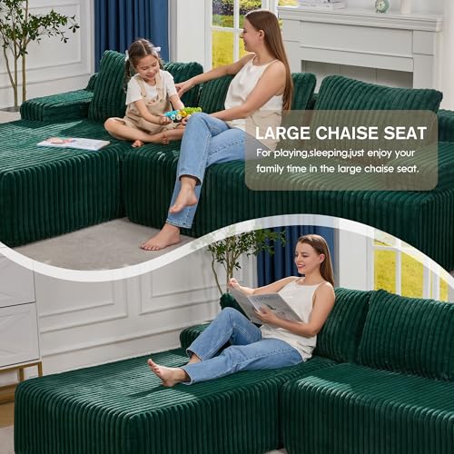 Modular Sectional Sofa L-Shape Couch with Oversized Chaise, Grey Stripe I49459