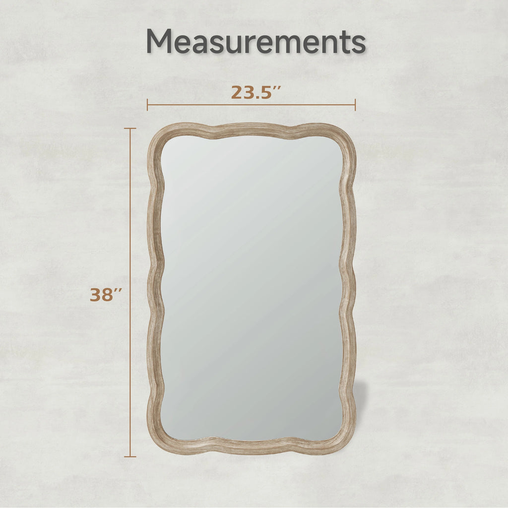 COZAYH Curved Wood Frame Accent Mirror, Farmhouse French Country Wall Mirror, 23.5"L x 38"W F7466