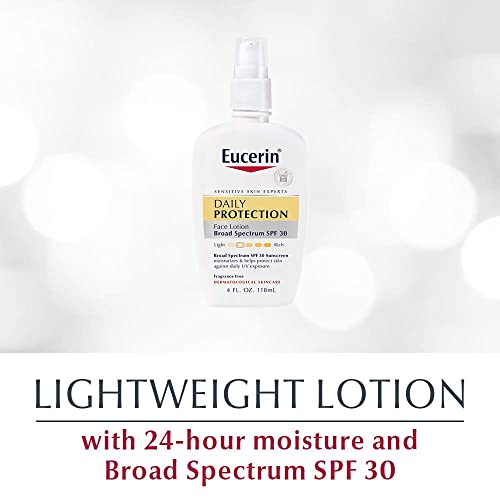 Eucerin Daily Protection Face Lotion SPF 30 Sunscreen for Sensitive Dry Skin, Fragrance Free, 4 Fl Oz W716579