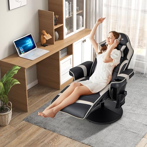 Goplus Massage Gaming Chair, Racing Recliner with Footrest, PU Leather N121