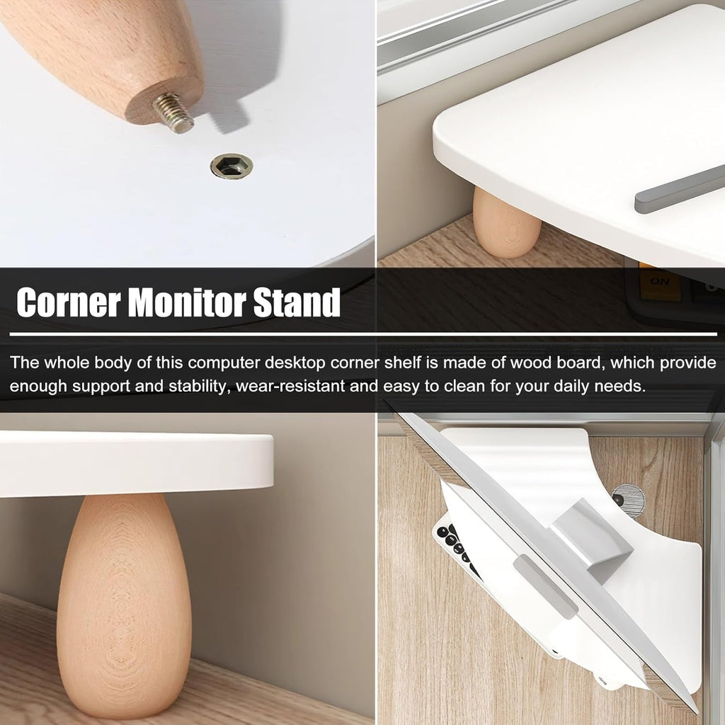 Corner Monitor Stand Wood Desk Organizer for TV and Computer H420