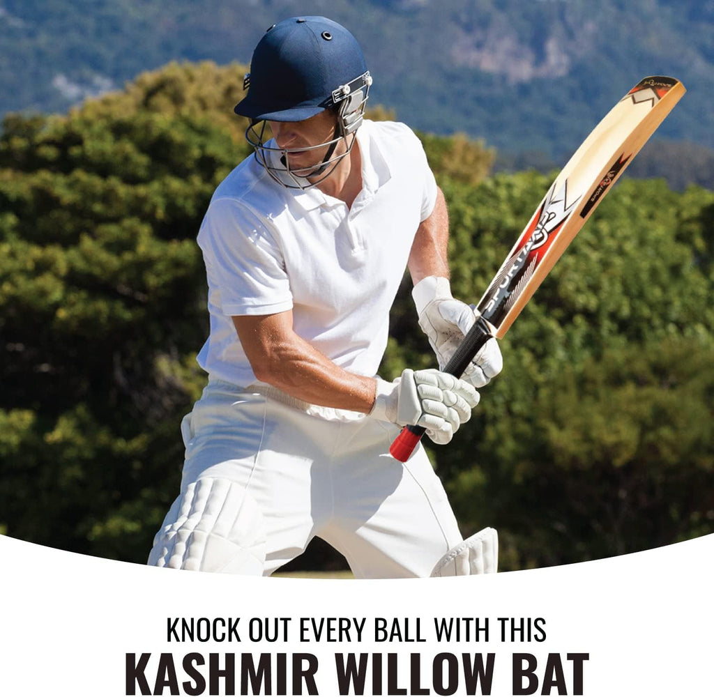 SPORTAXIS Wooden Kashmir Willow Cricket Bat with Foam-Padded Bag T3787