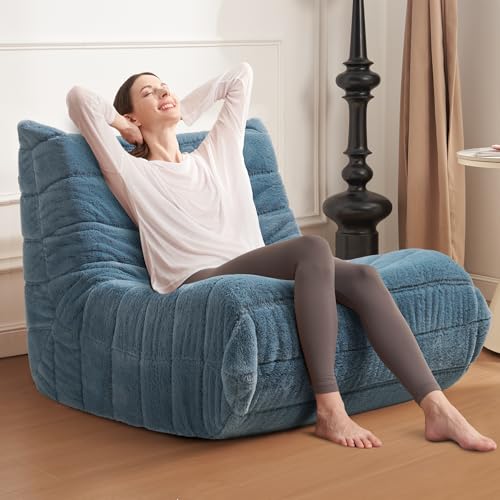 Bean Bag Chair Big Sofa for Adults with Memory Foam, Black Plush A2357