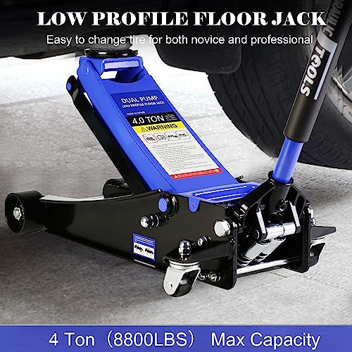 Pvillez Floor Jack, Heavy Duty Hydraulic Low Profile Steel Racing Jack, 2 Ton Capacity Blue H10635