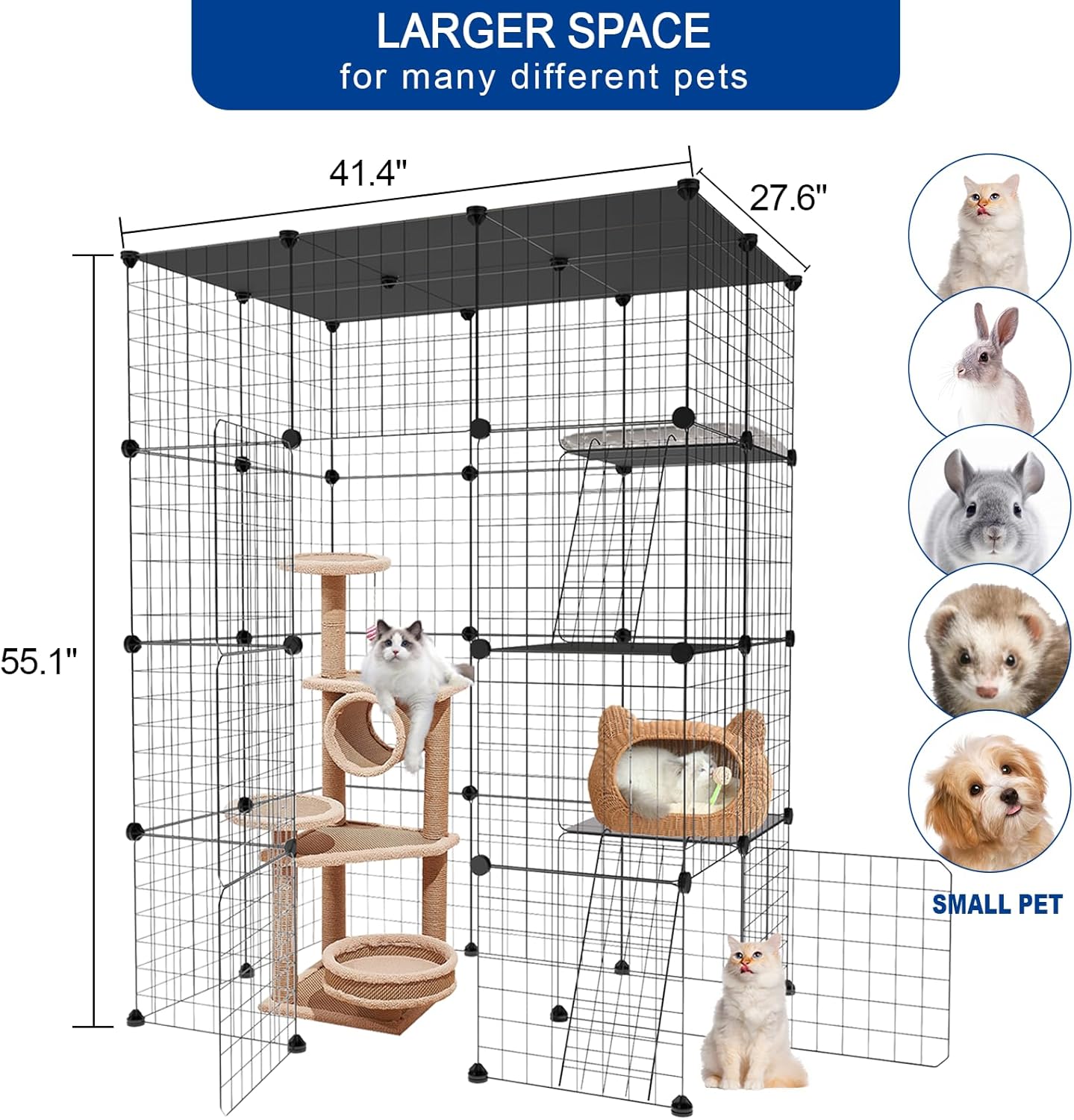 Large Cat Cage 3-Tier Catio Outdoor Cat Enclosure B2583