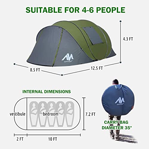 6 Person Pop Up Tent for Camping - AYAMAYA Double Layer Waterproof Instant Family Tent with Vestibule A14694