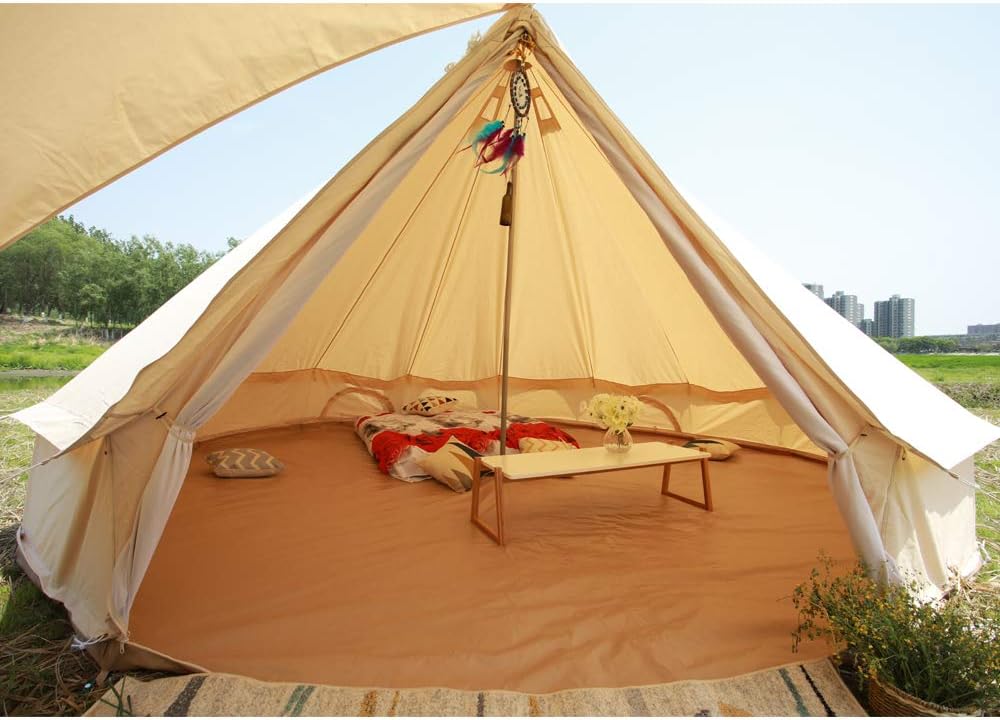 Waterproof Cotton Canvas Bell Tent with Stove Jack Hole for Family Camping C599
