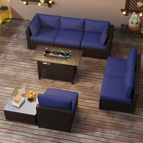 KIGOTY Patio Furniture Set 7 Pieces Outdoor Sectional Sofa with Cushions and Glass Coffee Table B60021