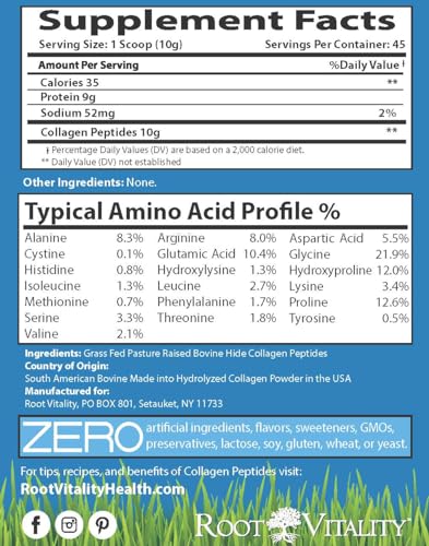 Root Vitality Collagen Peptides Powder - Grass-Fed Hydrolyzed Protein Supplement for Skin, Hair & Nails U87368