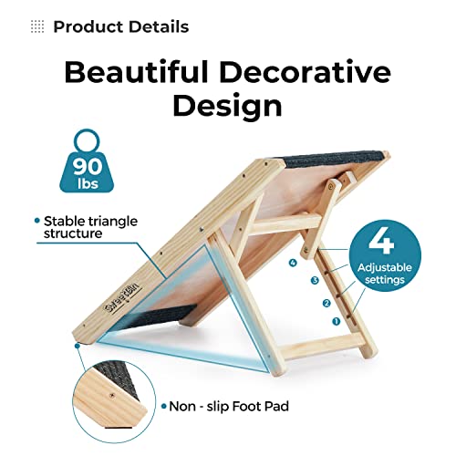 Adjustable Wooden Pet Ramp for Small Dogs, Folding Portable with Non-Slip Carpet Surface L57590