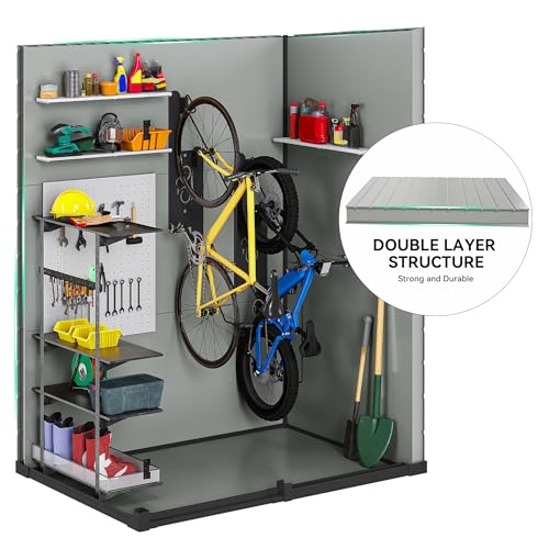 DWVO 5x3 FT Outdoor Storage Shed with Floor, Lockable Door & Window, Blue-Gray J40973