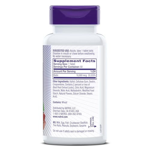 Natrol Beauty Biotin 10000mcg Dietary Supplement, 200 Tablets W487