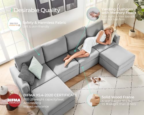 LINSY HOME Modular U Shaped Sectional Sofa with Storage, Blue M8981