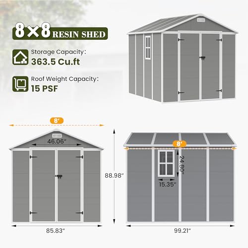 UDPATIO Outdoor Storage Shed 6x6 FT Resin Garden Shed with Lockable Door D90316