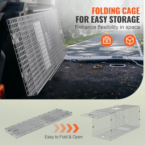 VEVOR Live Animal Cage Trap 24" x 8" x 8" Humane Galvanized Iron Folding Trap G7271