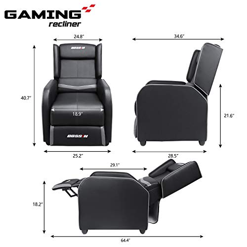 LEMBERI Gaming Recliner Chair PU Leather Ergonomic Racing Style Grey B4055