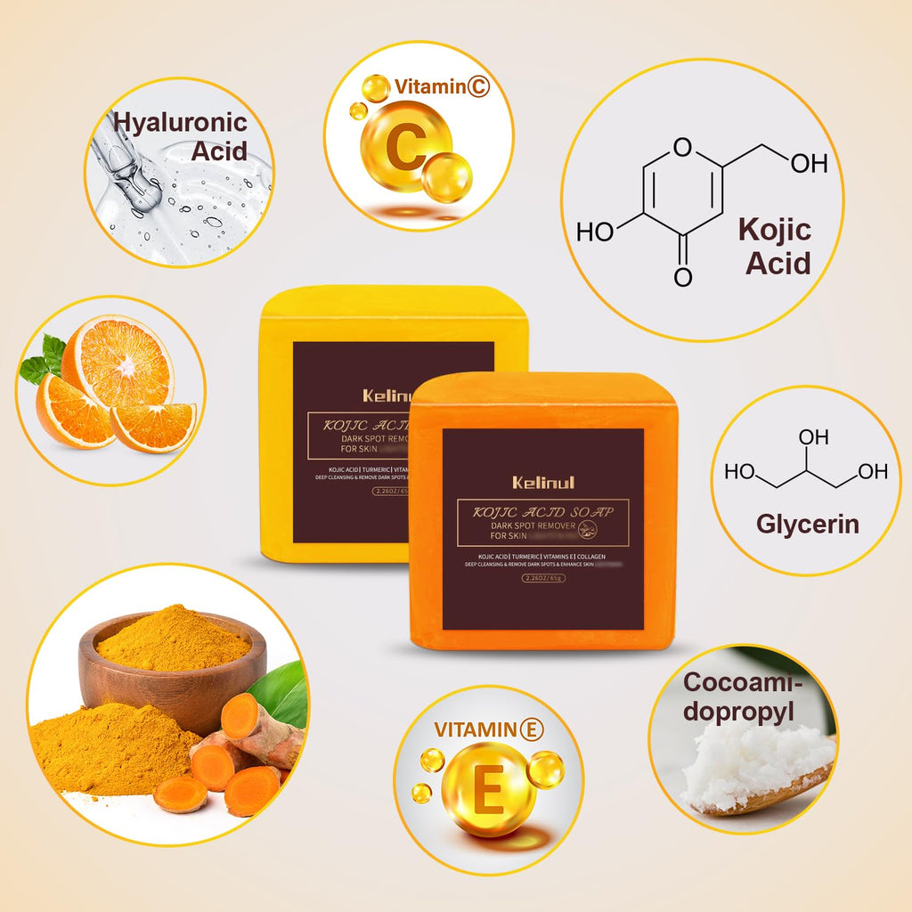 Kojic Acid Soap Dark Spot Remover Bars with Turmeric and Retinol, 9 oz 4 Bars G576109