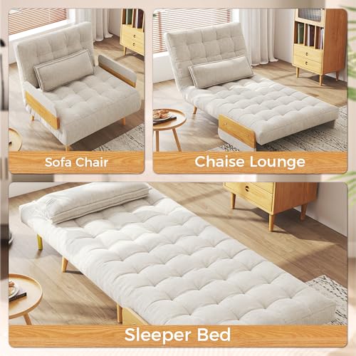 Convertible Chair Bed Sleeper for Adults with Wooden Arms, Linen G638