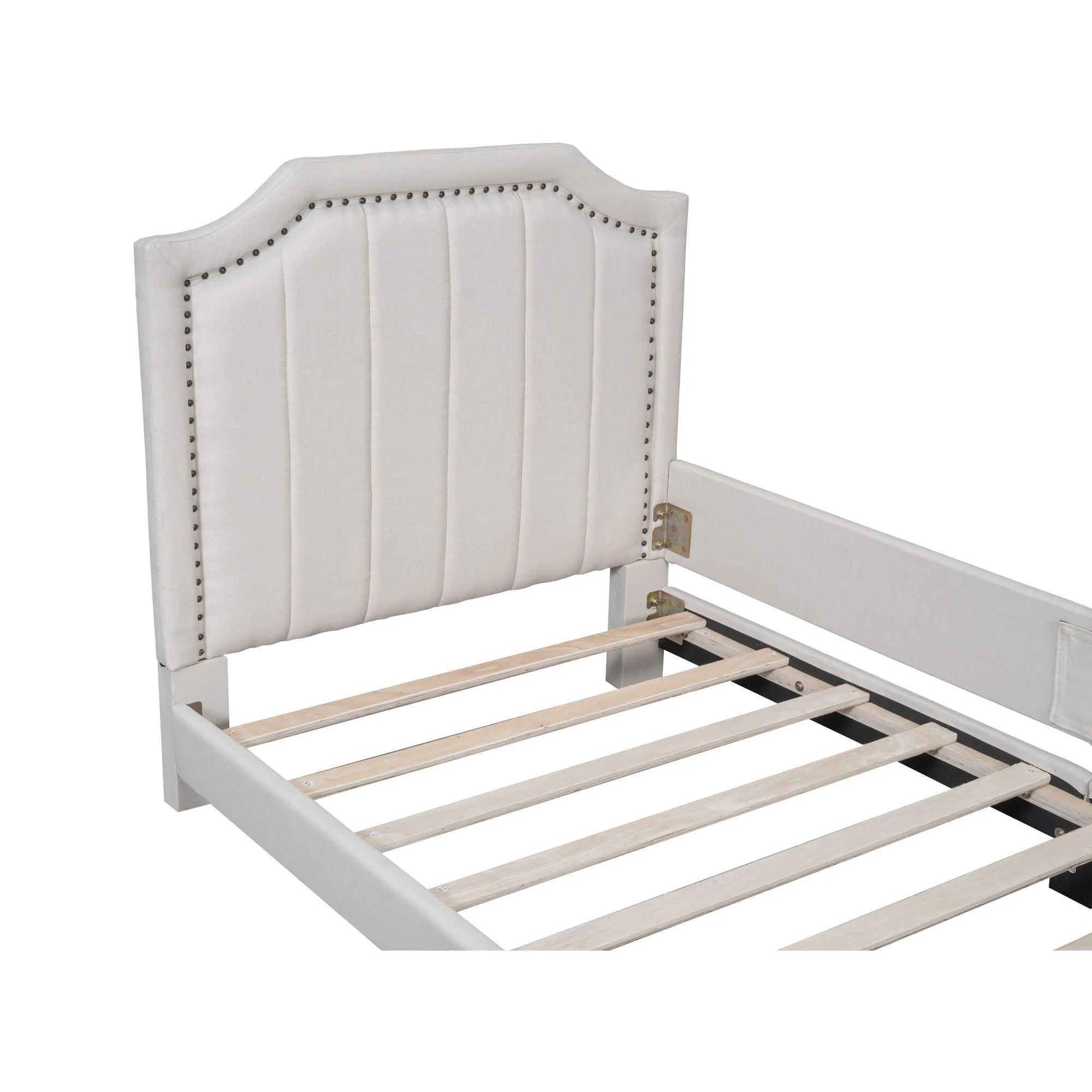 Twin Upholstered Platform Bed with Nailhead Trim and Storage M24169