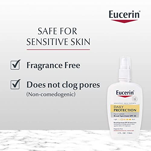 Eucerin Daily Protection Face Lotion SPF 30 Sunscreen for Sensitive Dry Skin, Fragrance Free, 4 Fl Oz W716579