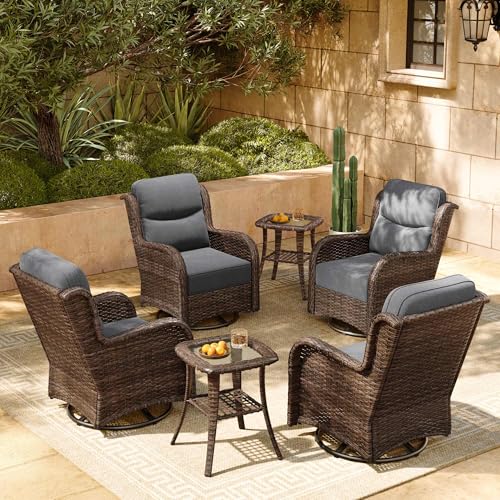 Luxury Patio Furniture Set 7PCS Wicker Conversation Set with Blue Cushions J5390