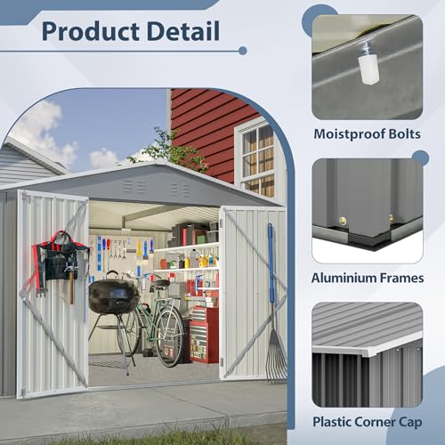 Outdoor Storage Shed 6x4 Ft, Heavy-Duty Resin Tool Shed with Lockable Doors Z7258