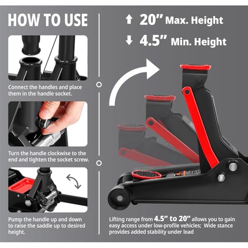 DNA MOTORING Floor Jack 3 Ton Low Profile Heavy Duty Hydraulic Car Jack, Black T11604