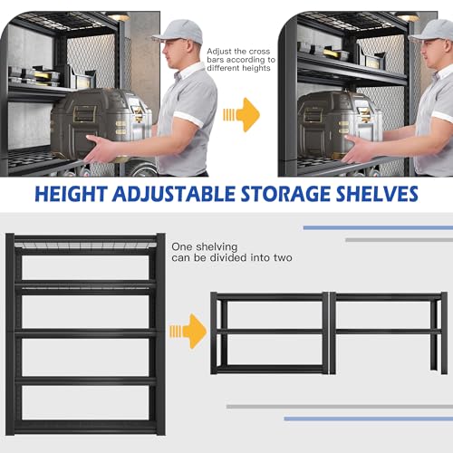 REIBII 3010LBS Storage Shelves 72" H Heavy Duty Metal 5 Tier Adjustable Shelving, Black B7978